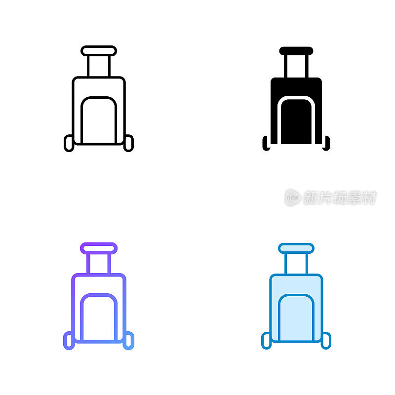 行李图标设计在四种风格与可编辑的笔画。线，实线，平线和颜色梯度线。适合网页，移动应用，UI, UX和GUI设计。